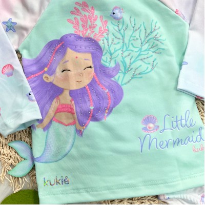 Linha Praia Blusa M/L e Calcinha Little Mermaid  - Verde Agua